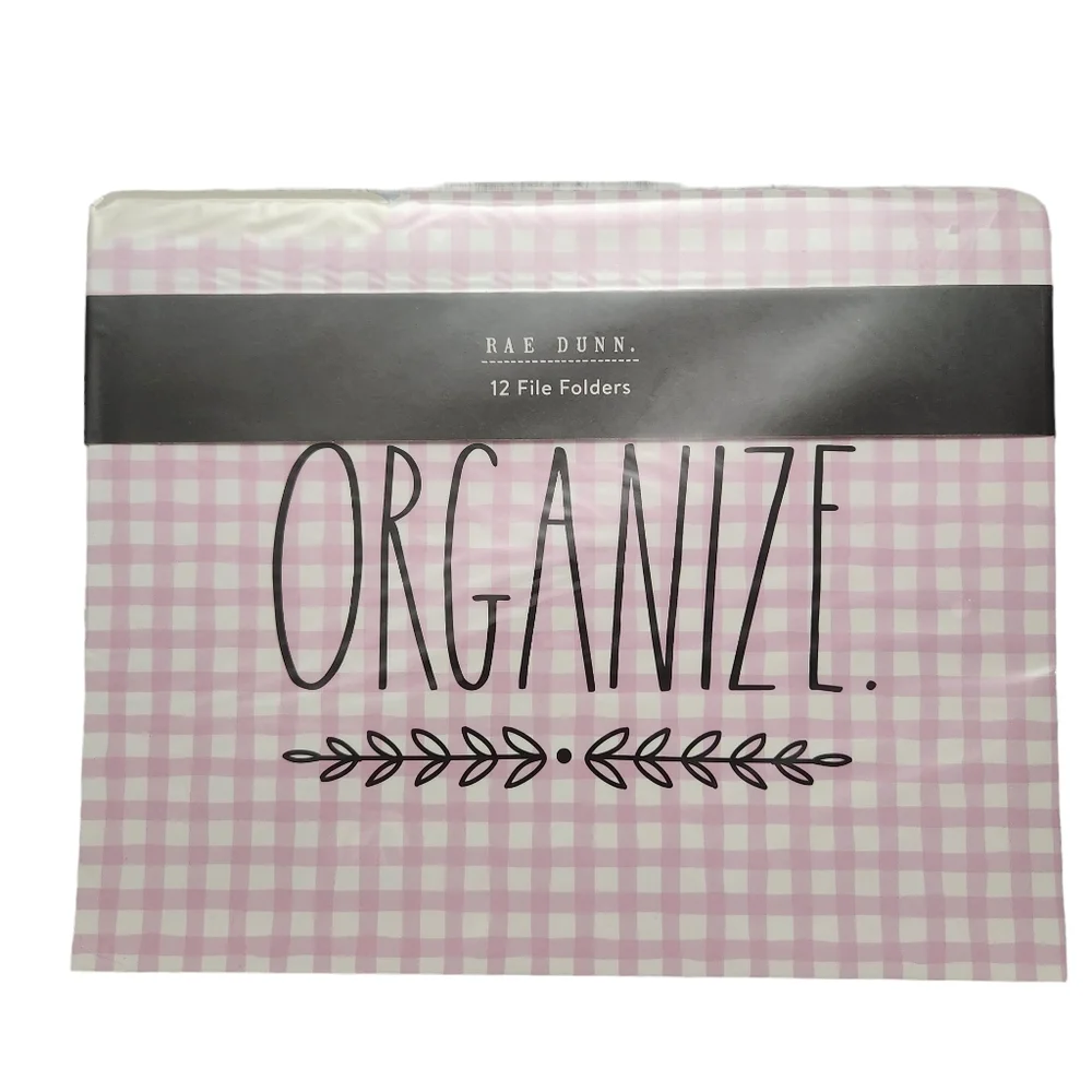 Rae Dunn 12 Gingham Home Office File Folders Pink Purple Blue